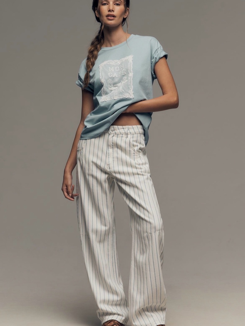 Anthropologie Cotton Cafe Light Blue Tee- Large